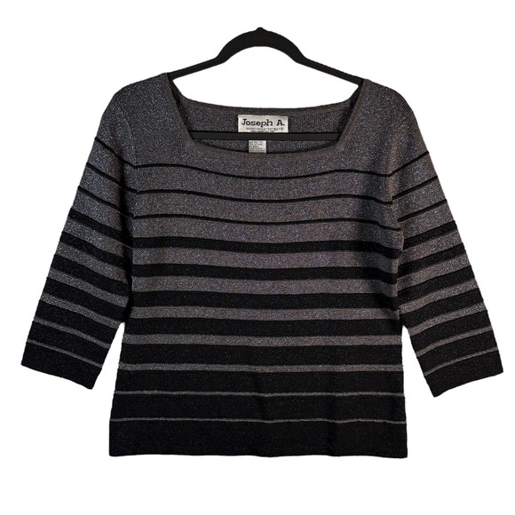 Joseph Sweaters - Joseph A. Metallic Silver Black Stripe Silk Blend Sweater Women's Medium Y2K VTG